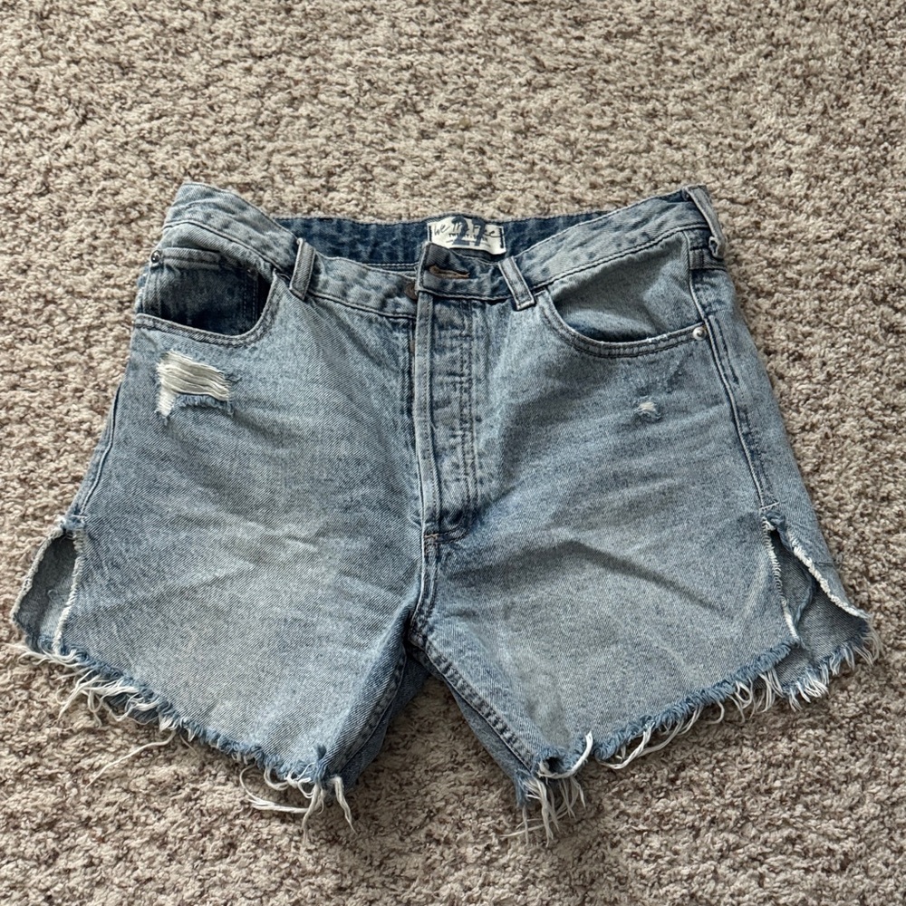We The Free Light Blue Distressed Jean Shorts
